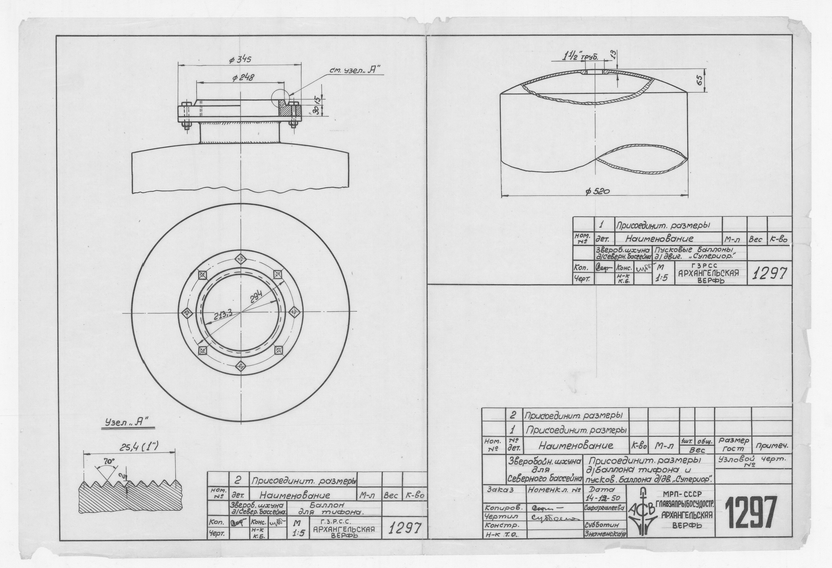 1297_ЗверобойнаяШхуна_БаллонТивона_БалоонДляПуска_Присоединительные размеры_1950