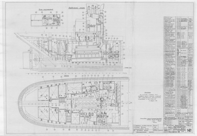 Thumbnail for 1461_ЗверобойнаяШхуна_МоторноеОтделение_ОбщееРасположениеМеханизмов_План_Разрез_1951