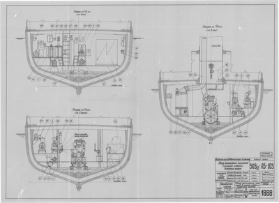 Thumbnail for 1888_ЗверобойнаяШхуна_МоторноеОтделение_ОбщееРасположениеМеханизмов_ПоперечныеРазрезы_1952.pdf