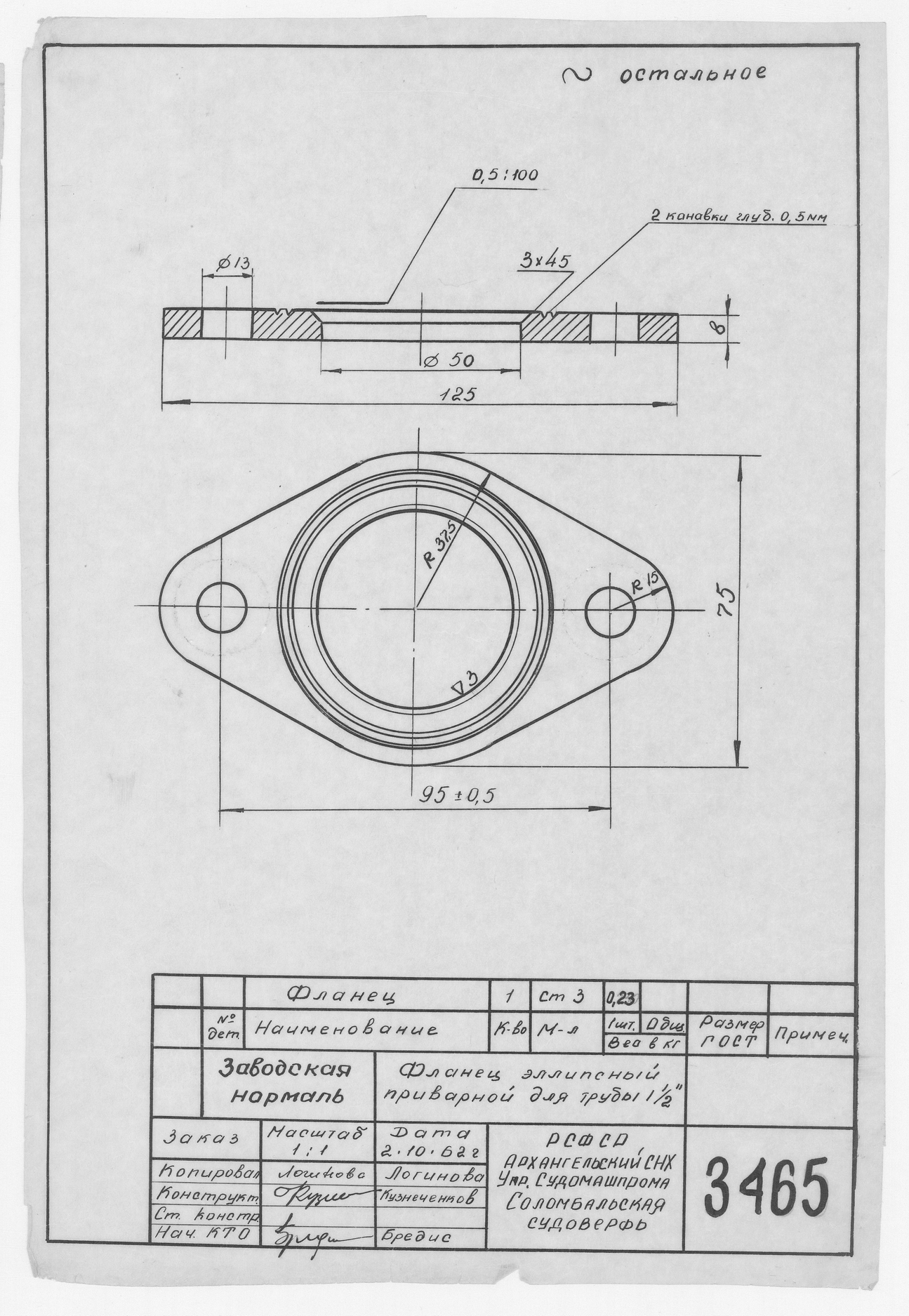 3465_Нормаль_ФланецЭллипсныйДляТрубы_1962