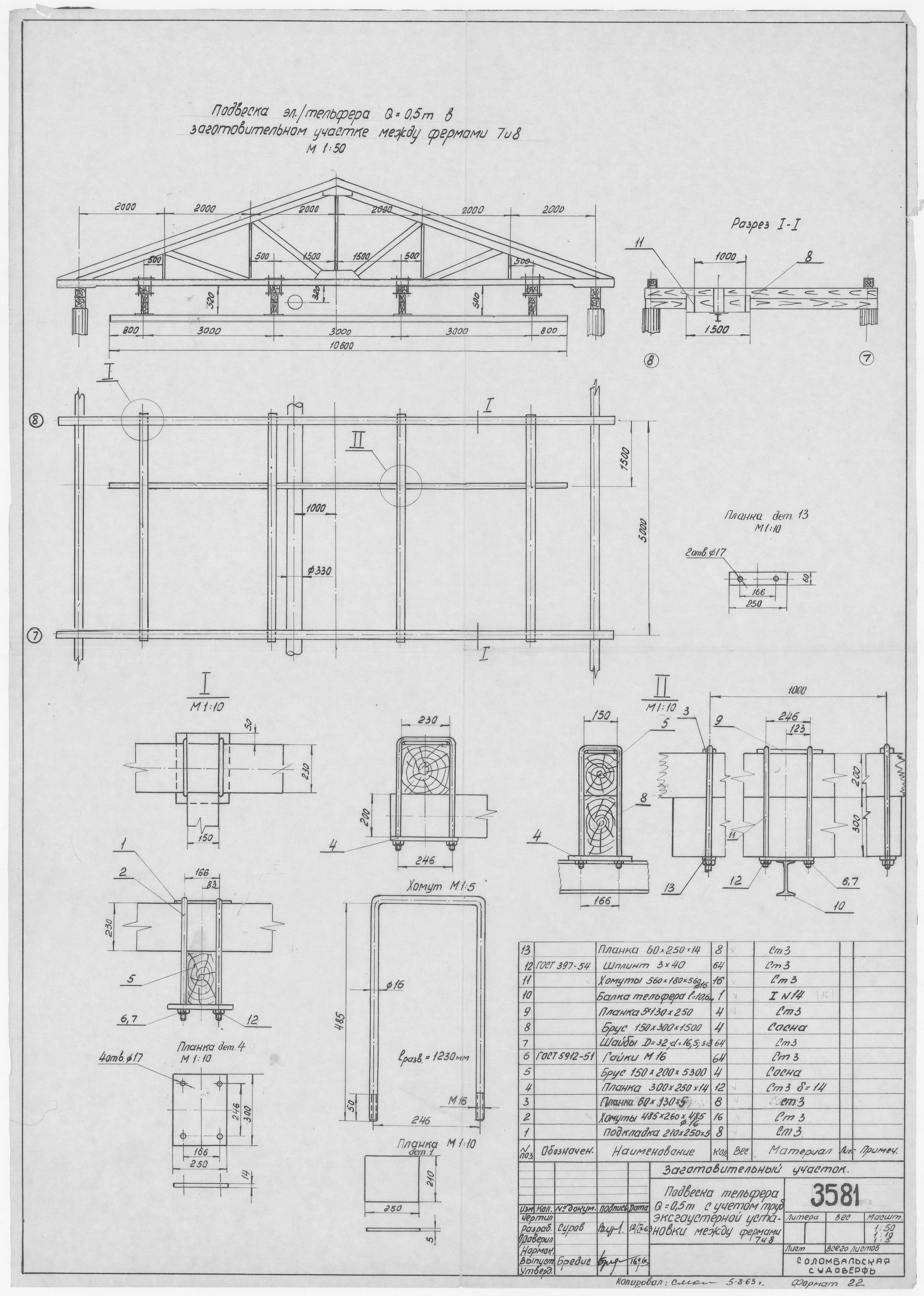 3581_ЗаготовительныйУчасток_ПодвескаТельфера_Грузоподъемность0,5т_1963