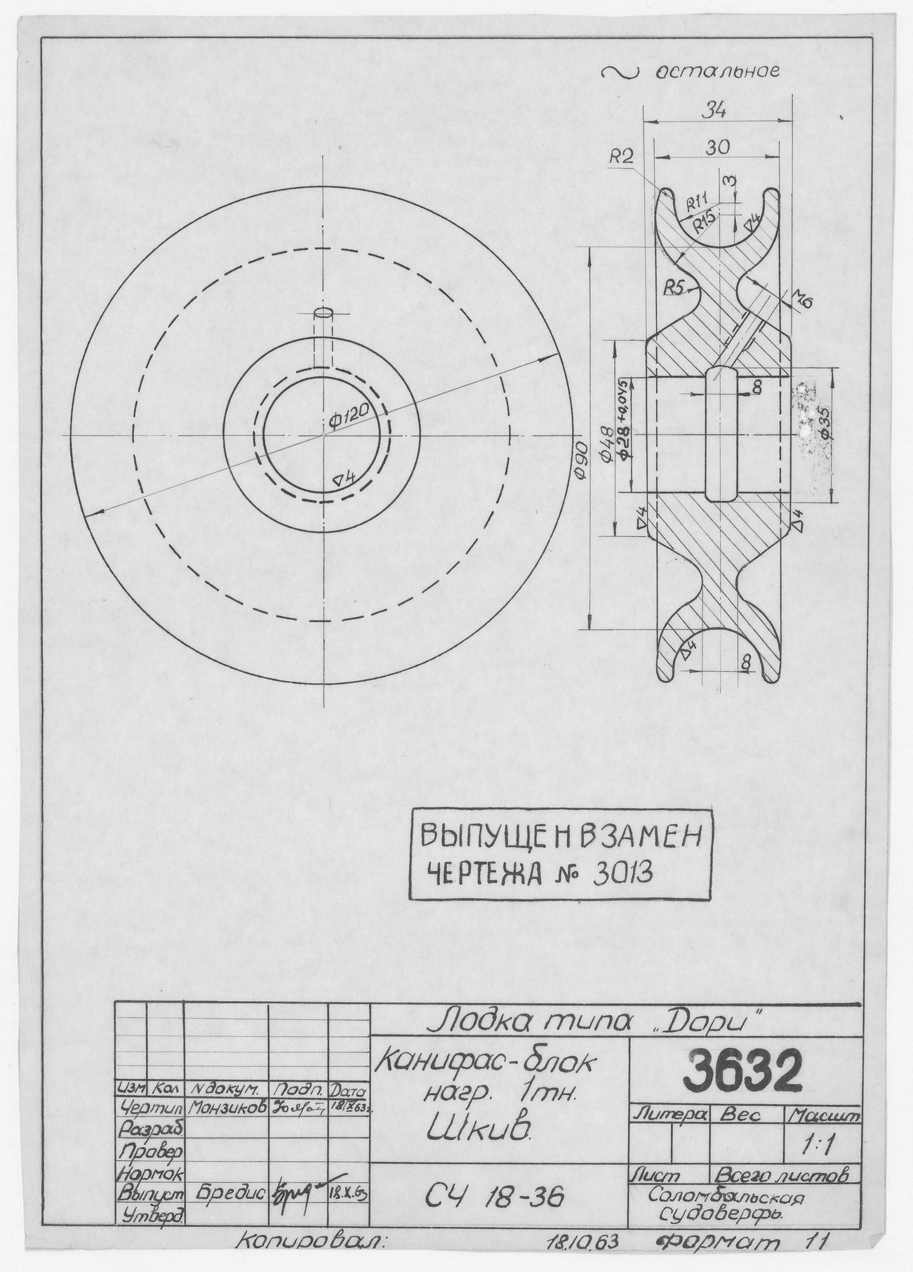 3632_Канифас_Блок_Нагрузка1т_Шкив_1963
