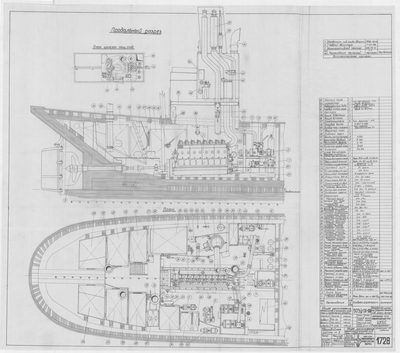 Thumbnail for 1728_ЗвербойнаяШхуна_МоторноеОтделение_РасположениеМеханизмов_План_Разрез_1952