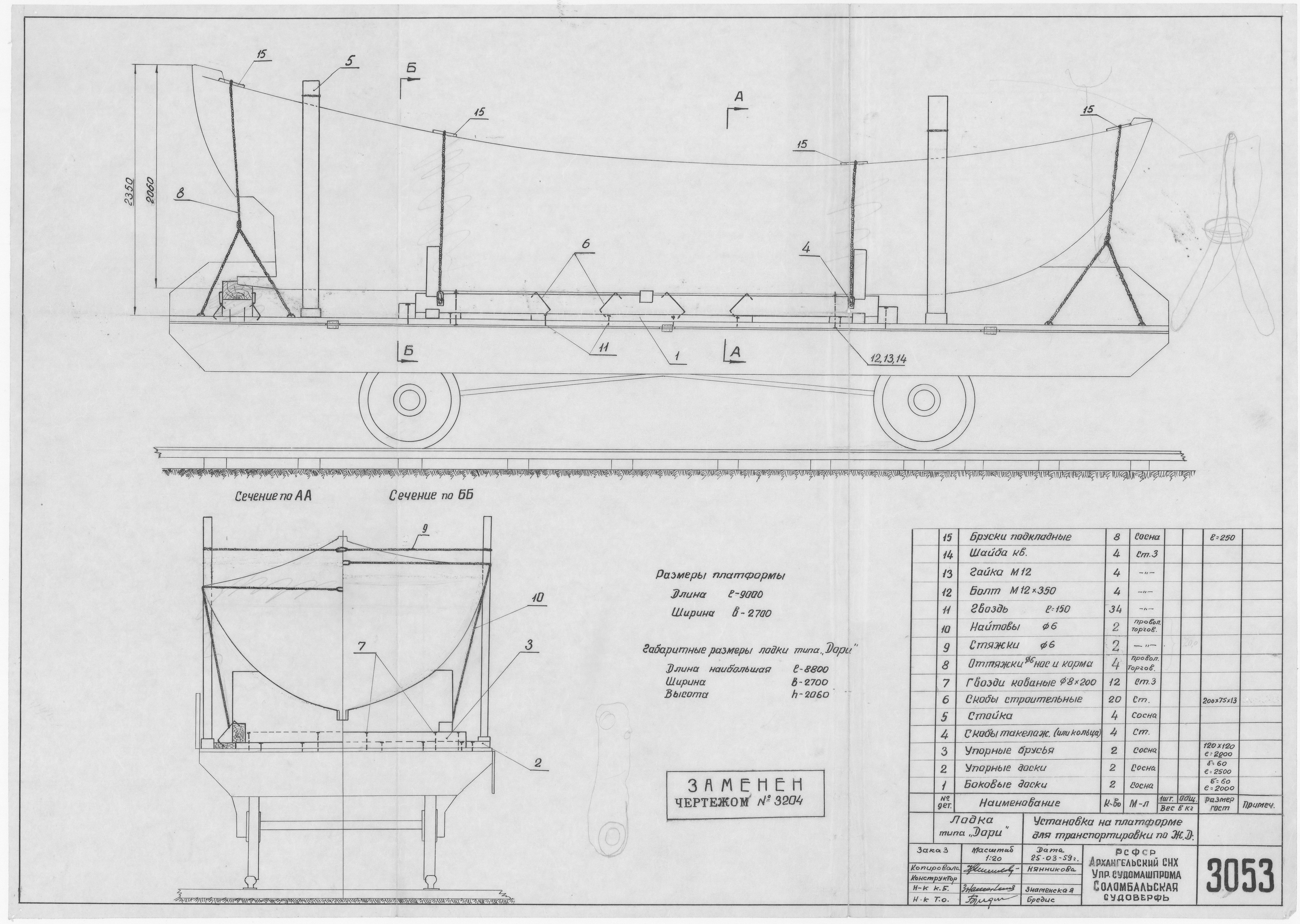 3053_Дори_УстановкаНаПлатформеДляТранспортировки_1959
